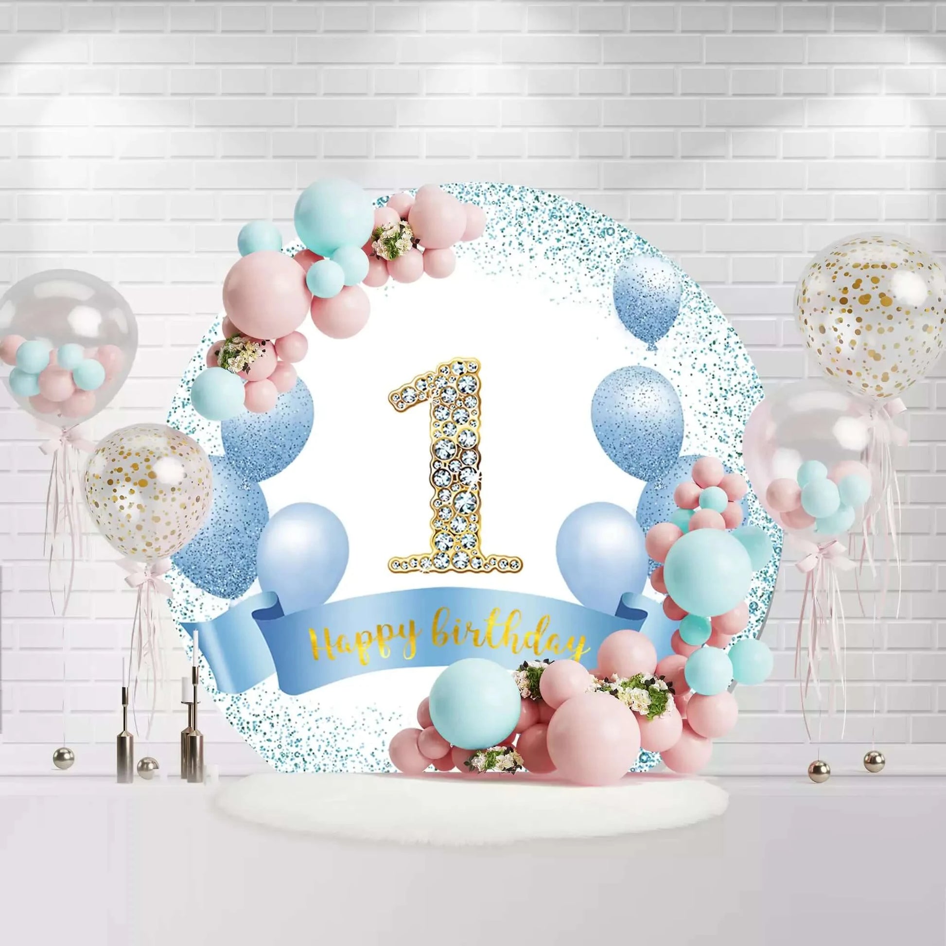 Boys 1st Birthday Party Round Backdrop Cover