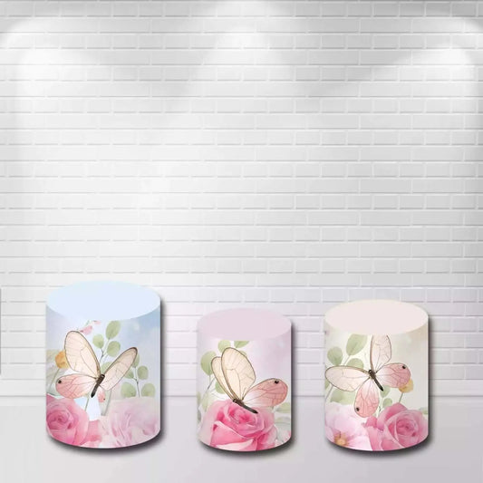 Soft Pink Blue Peach Butterfly Flowers Cylinder Covers