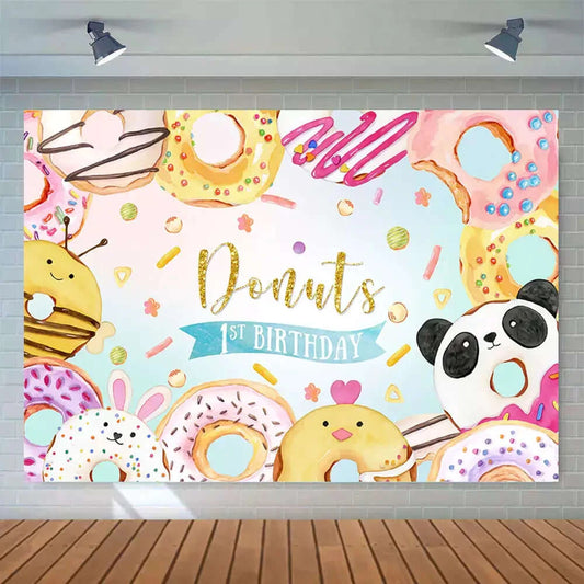 Candy Donuts Cute Kids Girls 1st Birthday Party Background