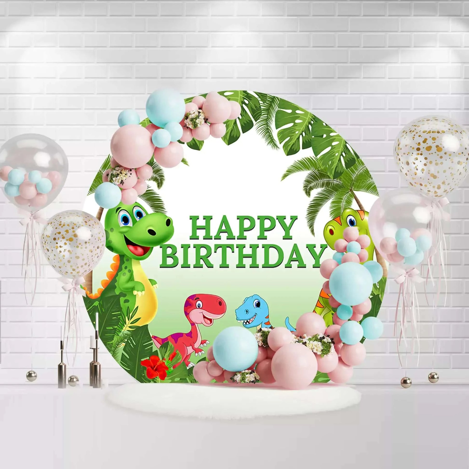 Cartoon Dinosaur Party Round Backdrop Cover