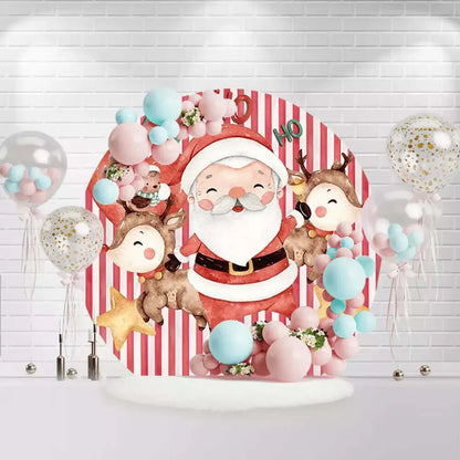 Cartoon Santa Claus Christmas Red White Striped Circle Background