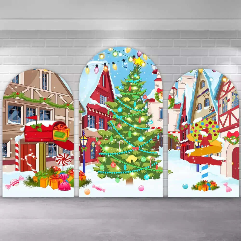 Colorful Light Street Snow Christmas Tree Decoration Chiara Wall Banner