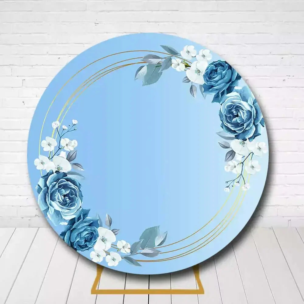 Floral wedding backdrop featuring blue roses and delicate white blossoms