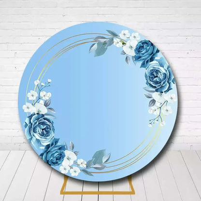Floral wedding backdrop featuring blue roses and delicate white blossoms