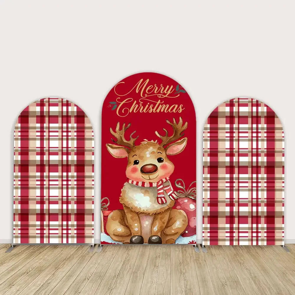 Elk Red Checkered Pattern Christmas Day Chiara Wall Arch Backdrop Cover