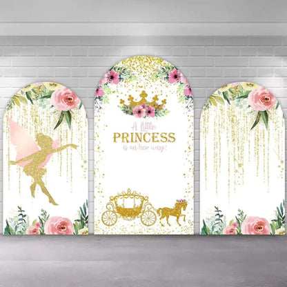 Pink Flowers Gold Glitter Fairy Princess Girls Chiara Arch Backdrop Cover