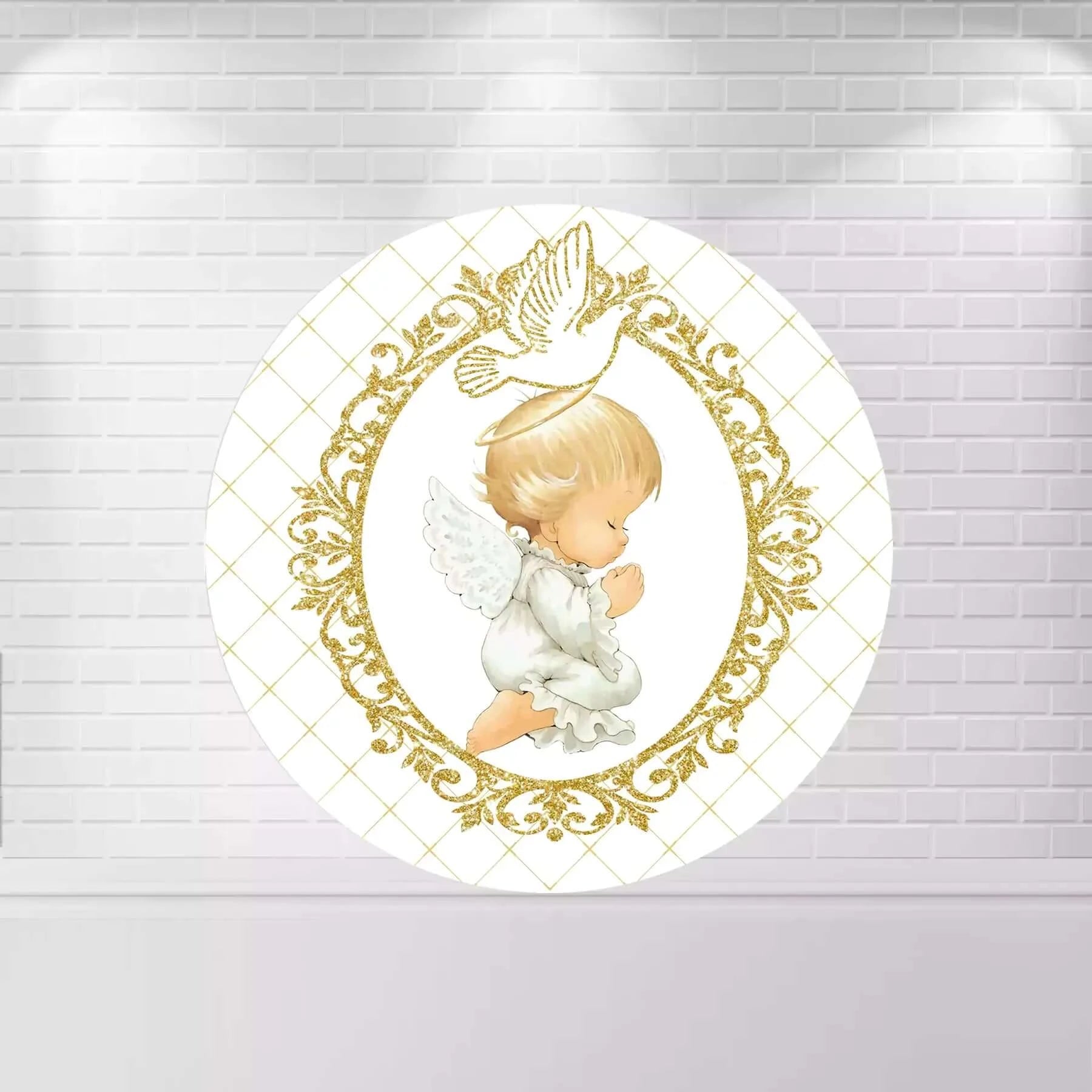 First Holy Comunión Baptism Round Backdrop Covers