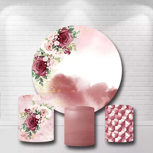  Flowers Dusty Pink Watercolor Round Backdrop and Cylinder Covers