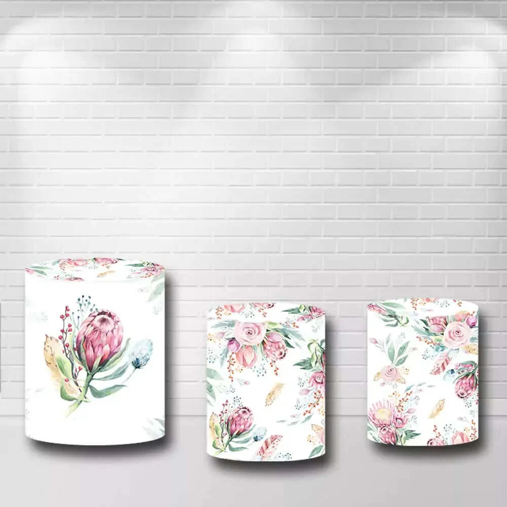 White Round With Floral Flowers Printing Plinth Covers