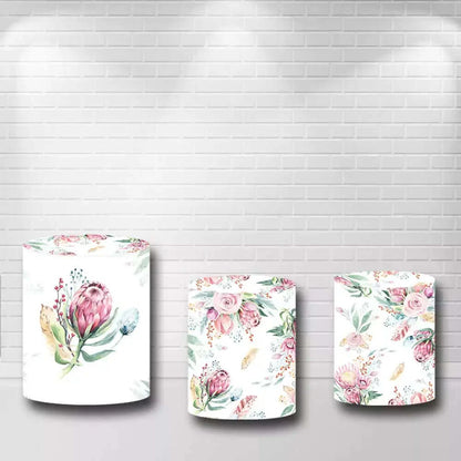 White Round With Floral Flowers Printing Plinth Covers