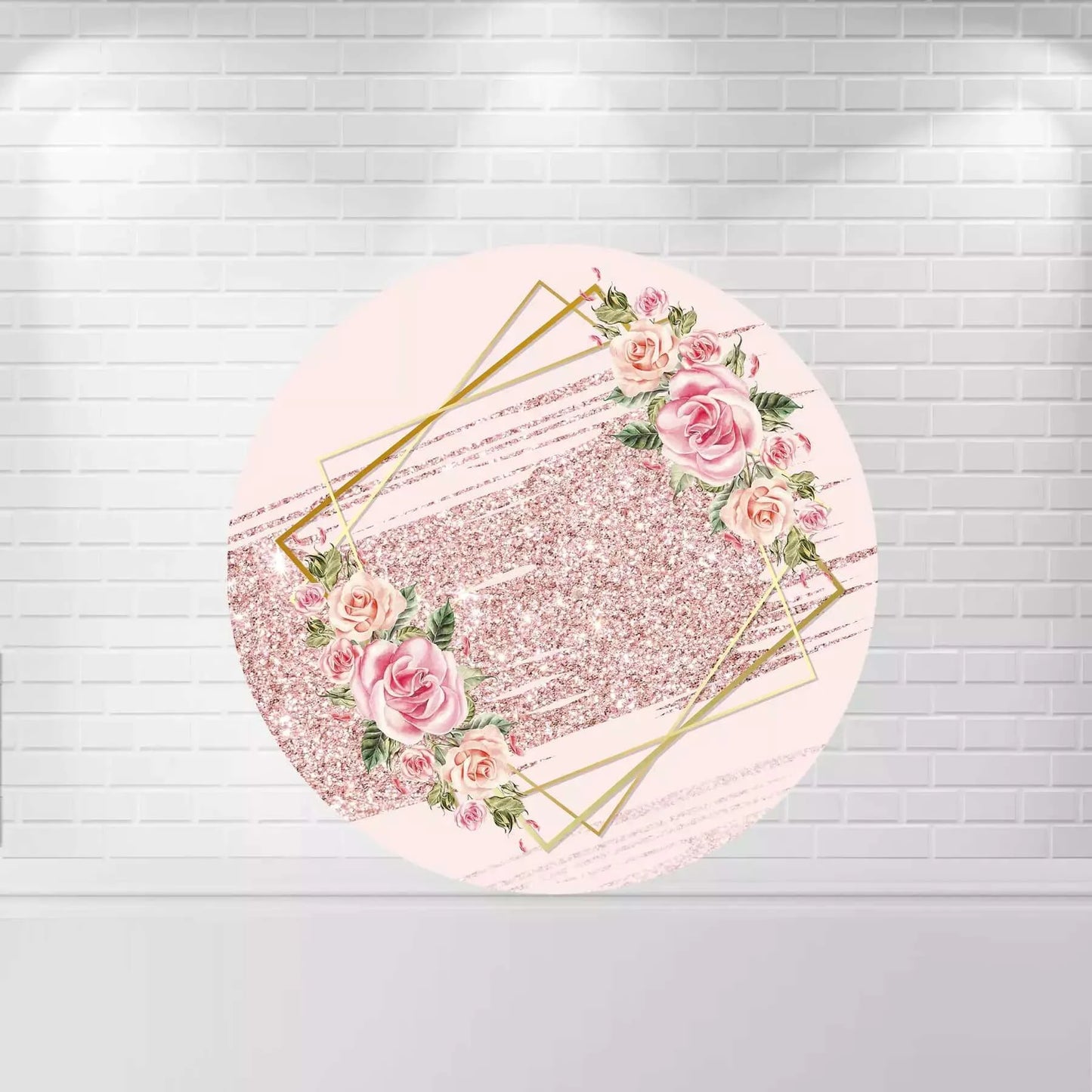 Flower Rose Gold Glitter Round Backdrop Cover