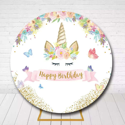 Flowers Butterfly Girls Baby Shower Birthday Party Circle Background