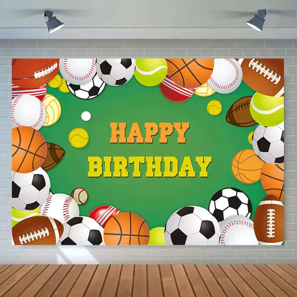 Football Basketball Baseball Sport Green Boys Birthday Backdrop