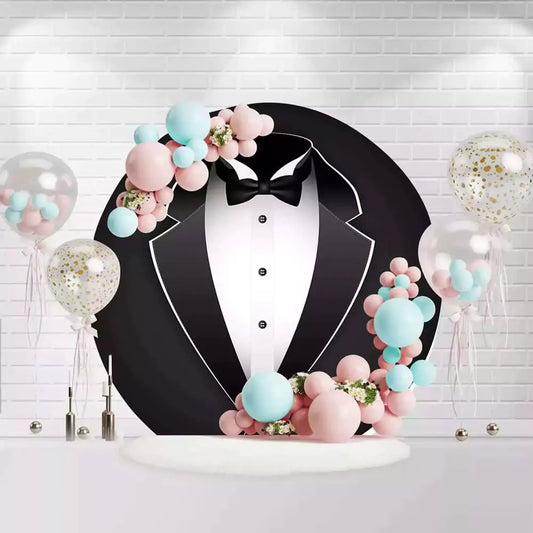 Gentleman tuxedo backdrop featuring a classic black tuxedo with a bow tie for classy events and parties