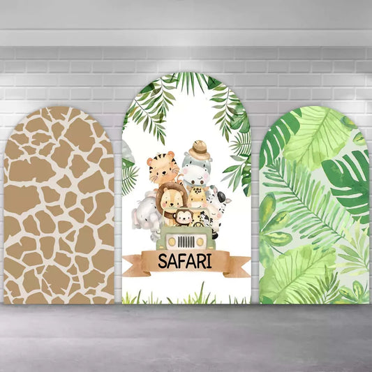 Giraffe Print Green Leaves Safari Jungle Theme Arch Backdrop Cover