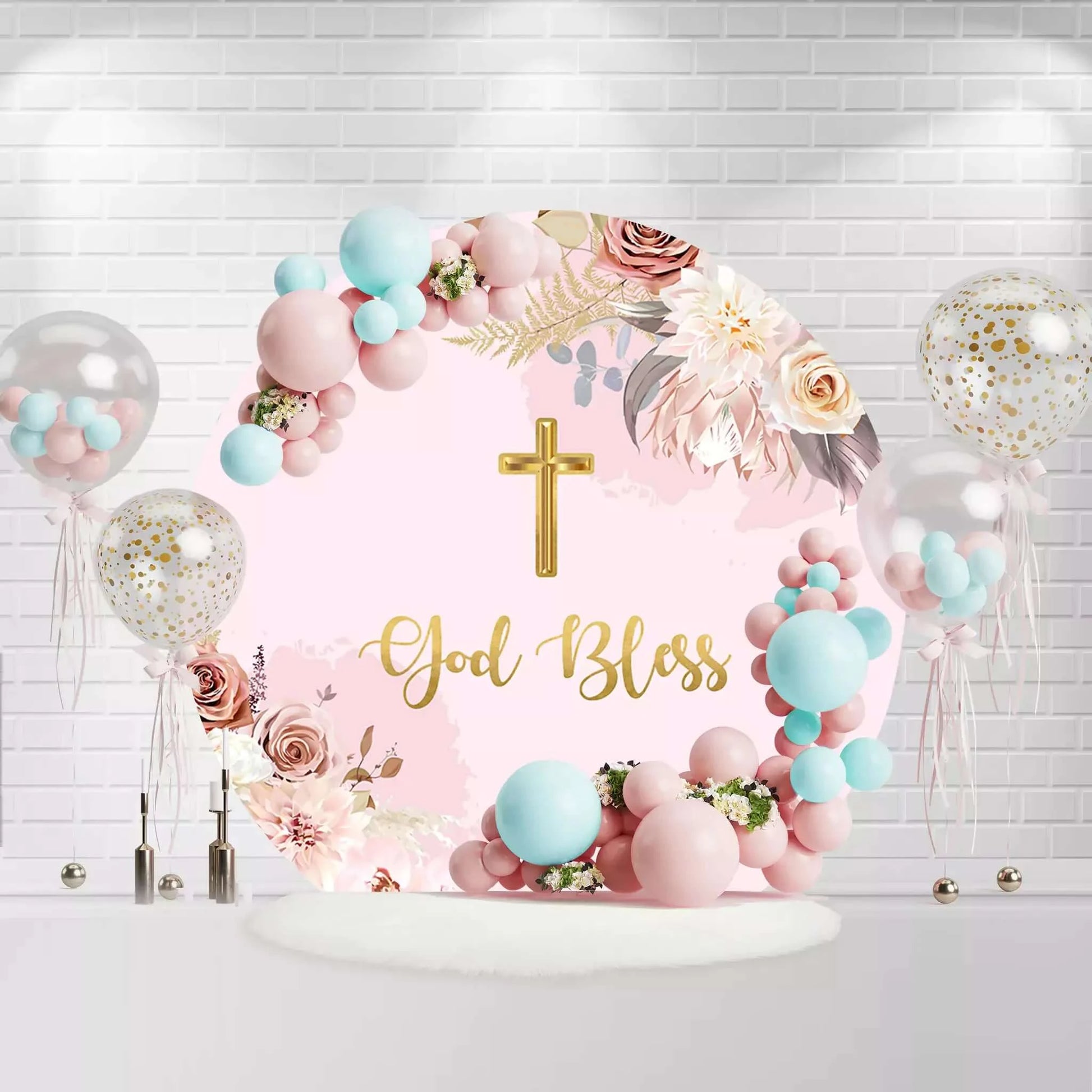 Girls Baptism Holy Communion Round Backdrop Cover