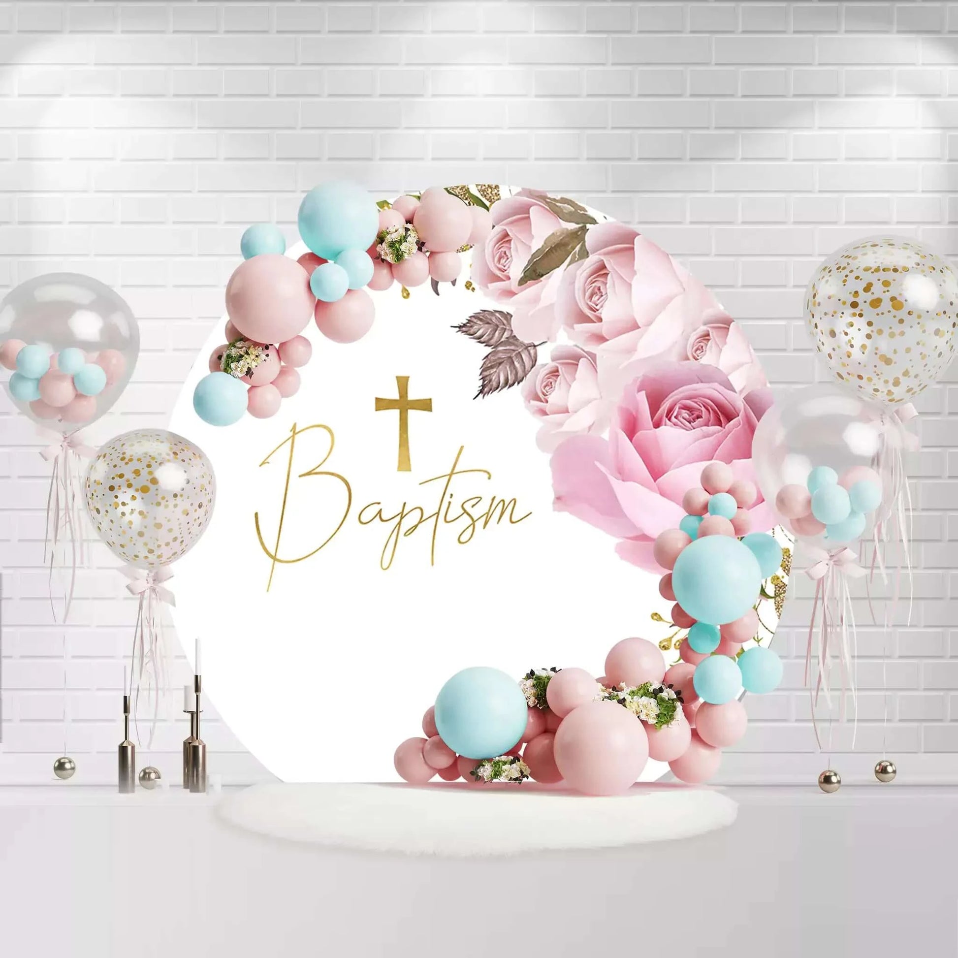 Girls Baptism Round Backdrop Cover