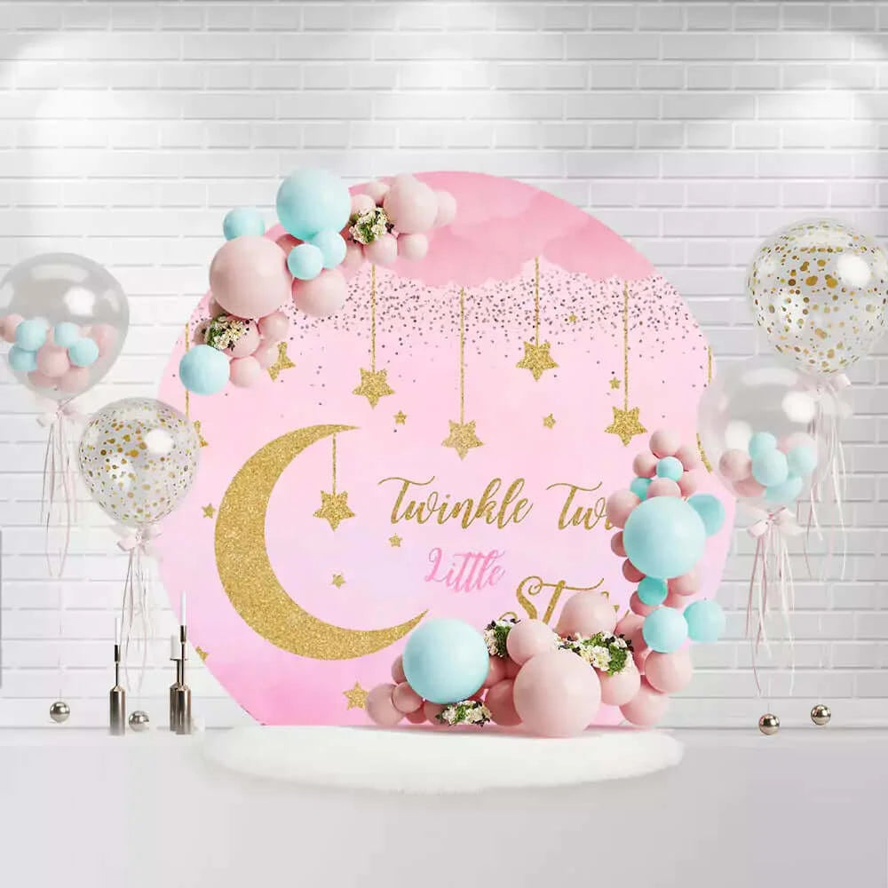 Gold Glitter Twinkle Little Stars Moon Circle Background