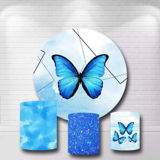 Blue Butterfly Round Backdrop and Cylinder Covers