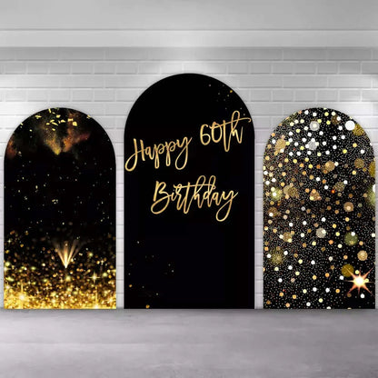 Black And Gold Glitter Adult Party Arch Backdrop Cover