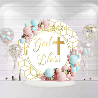 God Bless Cross Baptism Round Backdrop Cover