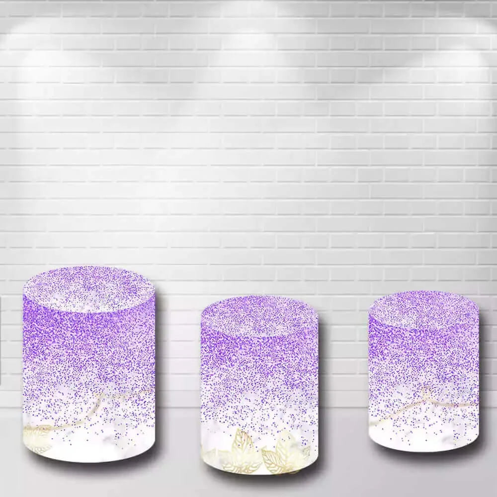 Gold Leaves Purple Boken Glitter Table Banner Cylinder Covers Kit