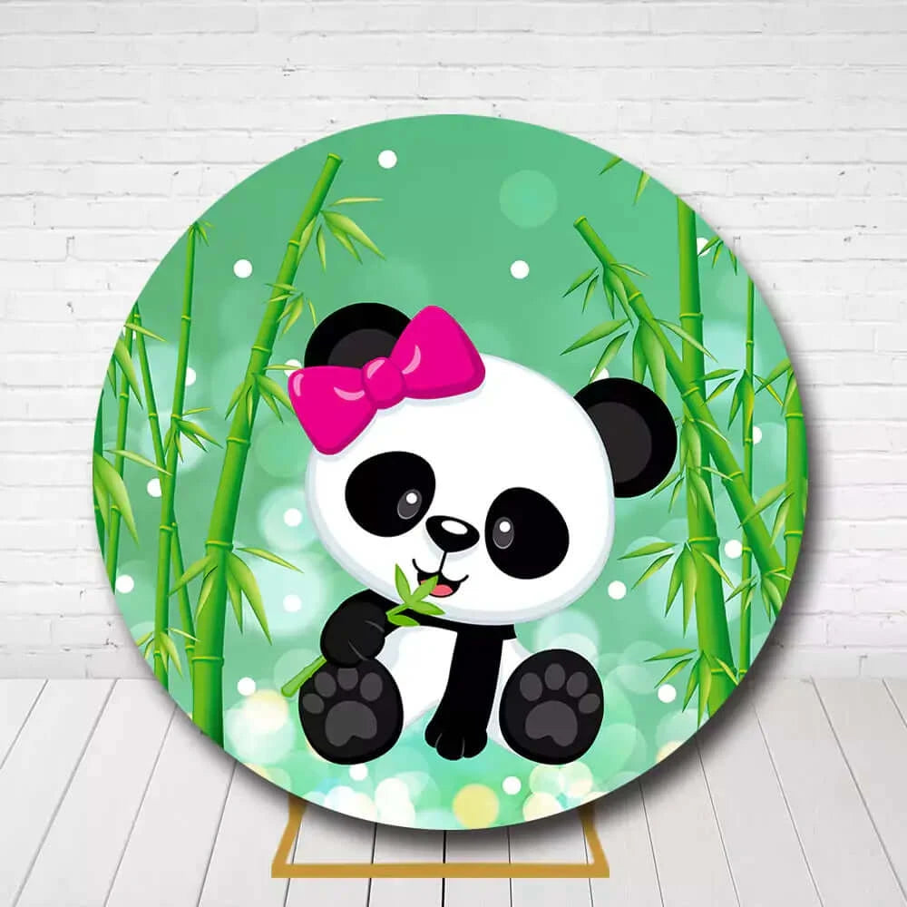 Green Bamboo Cute Panda Round Backdrop Cover