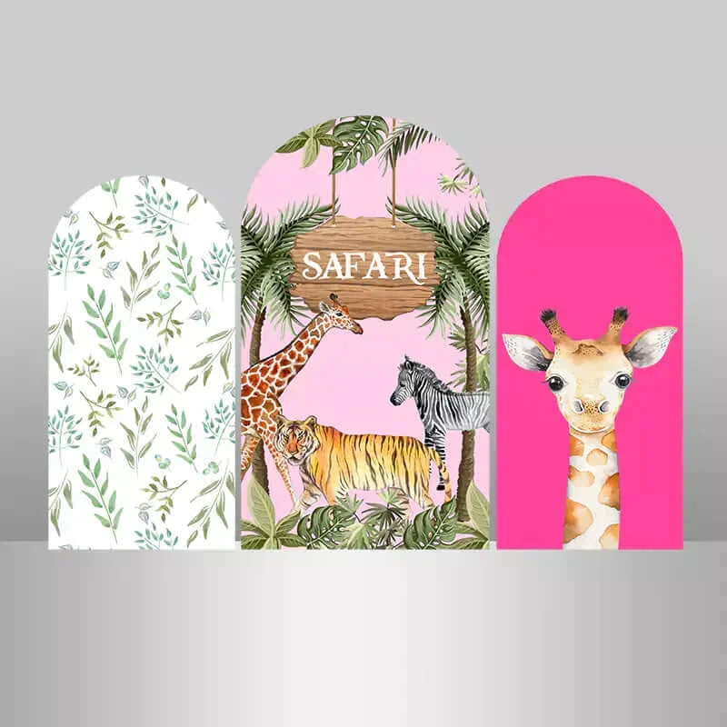 Pink Girls Safari Jungle Birthday Party Arch Backdrop Cover