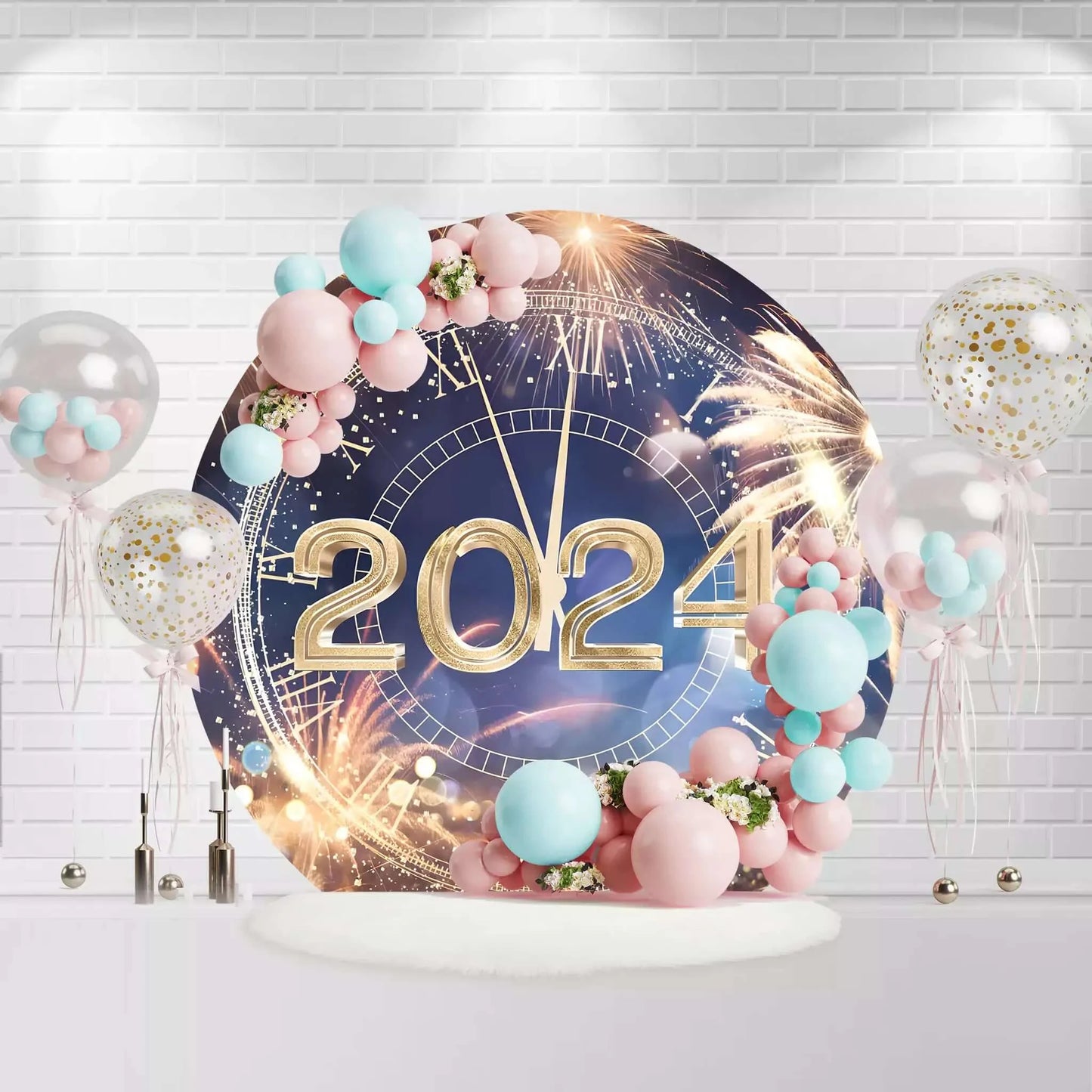 Happy New Year 2024 Round Backdrop Cover