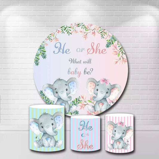 Elephant Gender Reveal Round Backdrop and Cylinder Covers