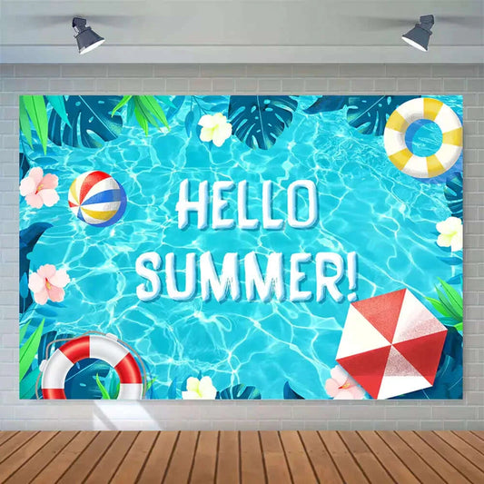 Hello Summer Pool Party Backdrop For Photography