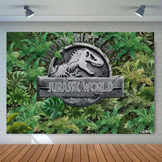 Green Leaves Jurassic Dinosaur Party Backdrop For Boys Birthday Party