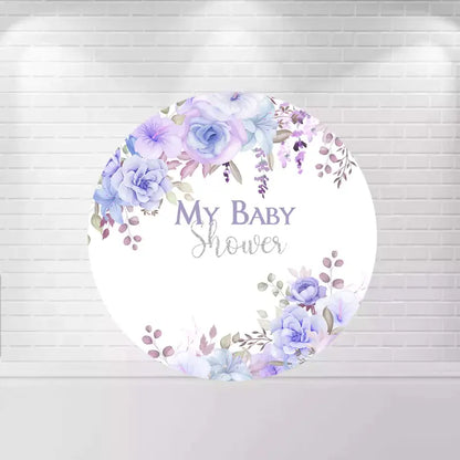 Elegant purple flower baby shower round backdrop