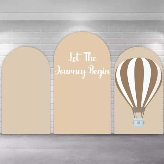 Brown Hot Air Balloon Let The Journey Begin Arch Backdrop Cover