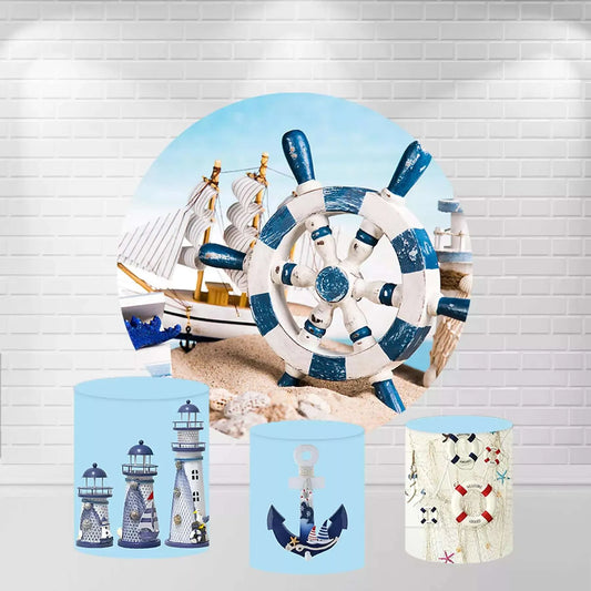 Marine Navigation Anchor Lighthouse Round Backdrop and Cylinder Covers