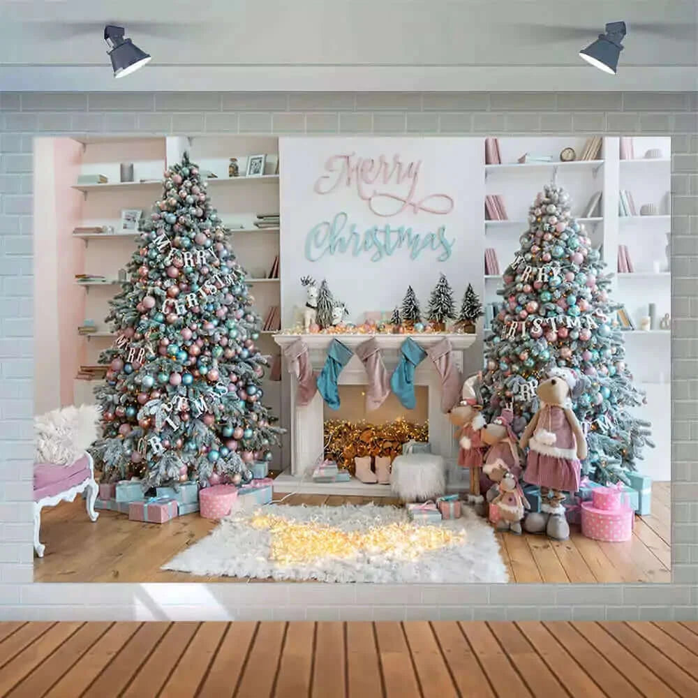 Merry Christmas Fireplace Tree Interior Decoration Background