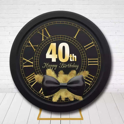 Elegant milestone birthday circle backdrop featuring Roman numerals and gold accents