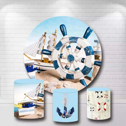 Navigator Anchor Sailboat Beach Sea Round Backdrop and Cylinder Covers