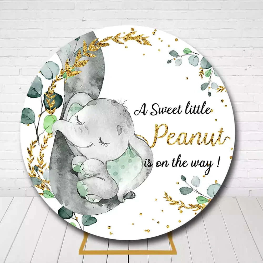 Grey Baby Elephant Newborn 1st Birthday Party Round Backdrop Cover