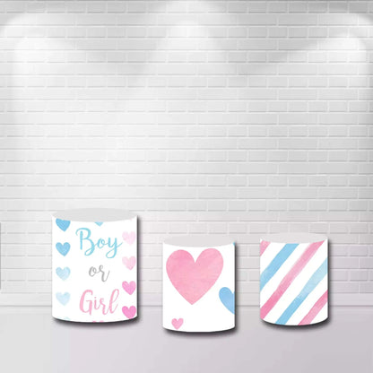 Pink and Blue Hearts Stripes Gender Reveal Plinth Covers