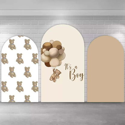 White Beige Brown Balloons Oh Baby Shower Bear Arch Backdrop Cover