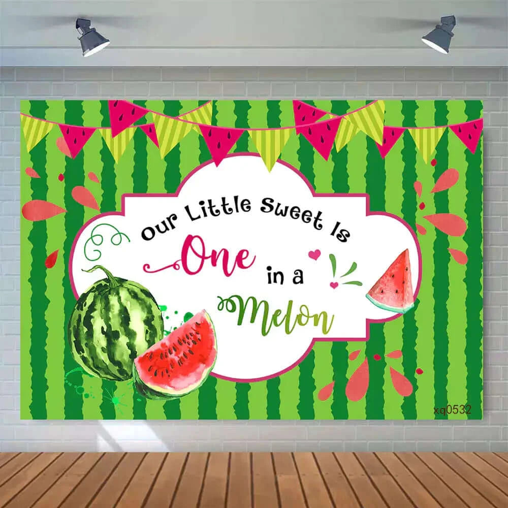 Green Red Watermelon Theme Our Little Sweet Is One In a Melon Photograhy Background