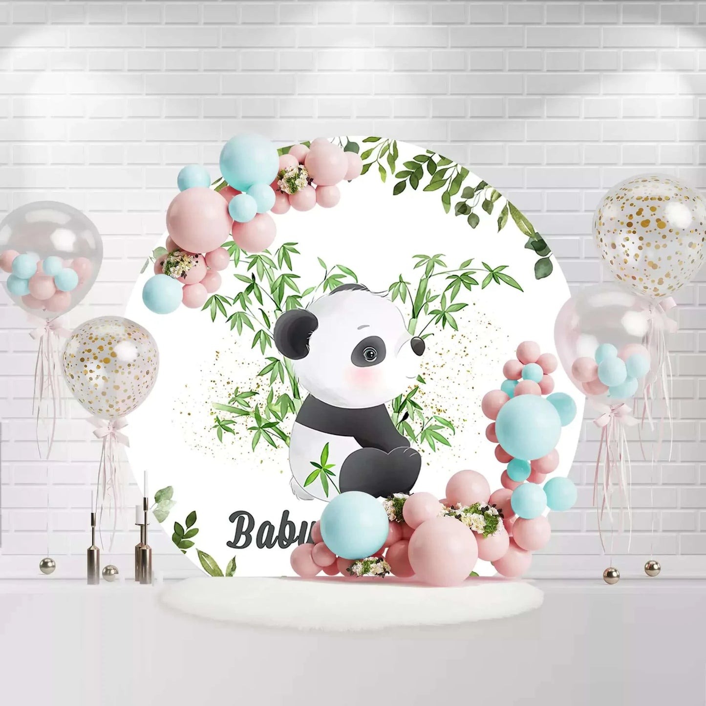 Green Bamboo Panda Round Backdrop Cover