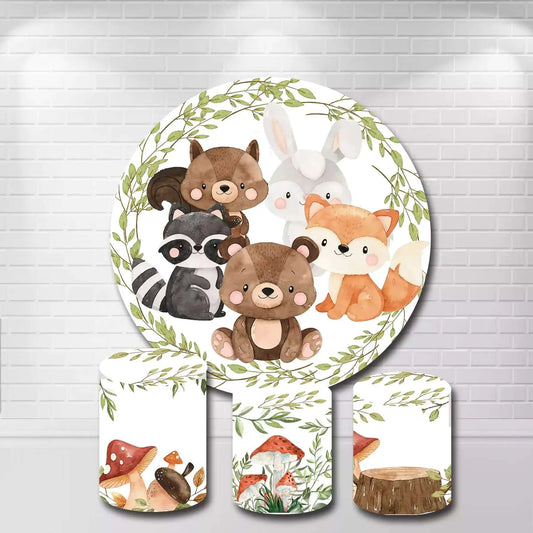 Cartoon Fox Animals Safari Party Round Background and Cylinder Covers