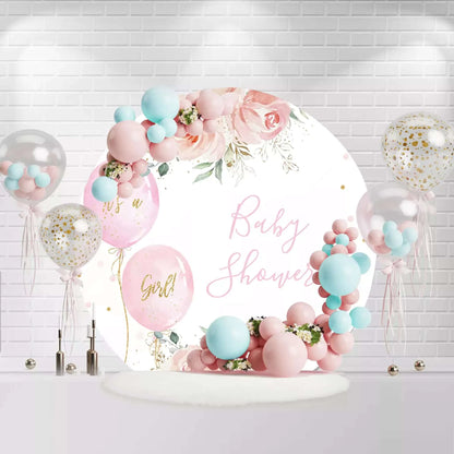 Pink Balloon Girls Baby Shower Round Backdrop Cover 