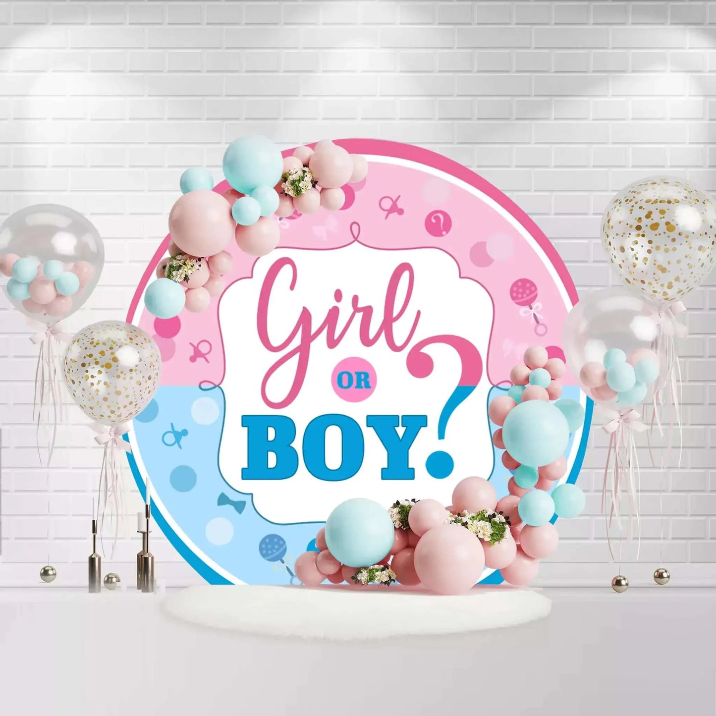 Pink and Blue Gender Reveal Round Backdrop