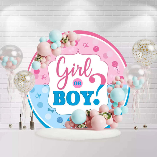 Pink and Blue Gender Reveal Round Backdrop