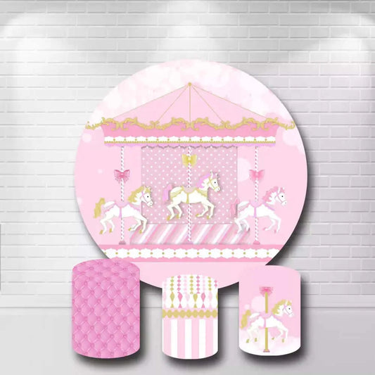 Pink Carousel Theme Round Backdrop and Cylinder Covers