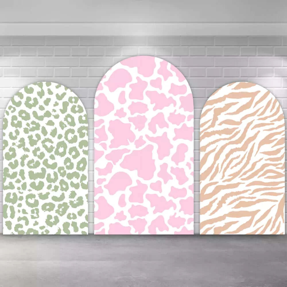 Pink Cow Print Green Leopard Pattern Brown Zebra Printing Arch Backdrop Cover