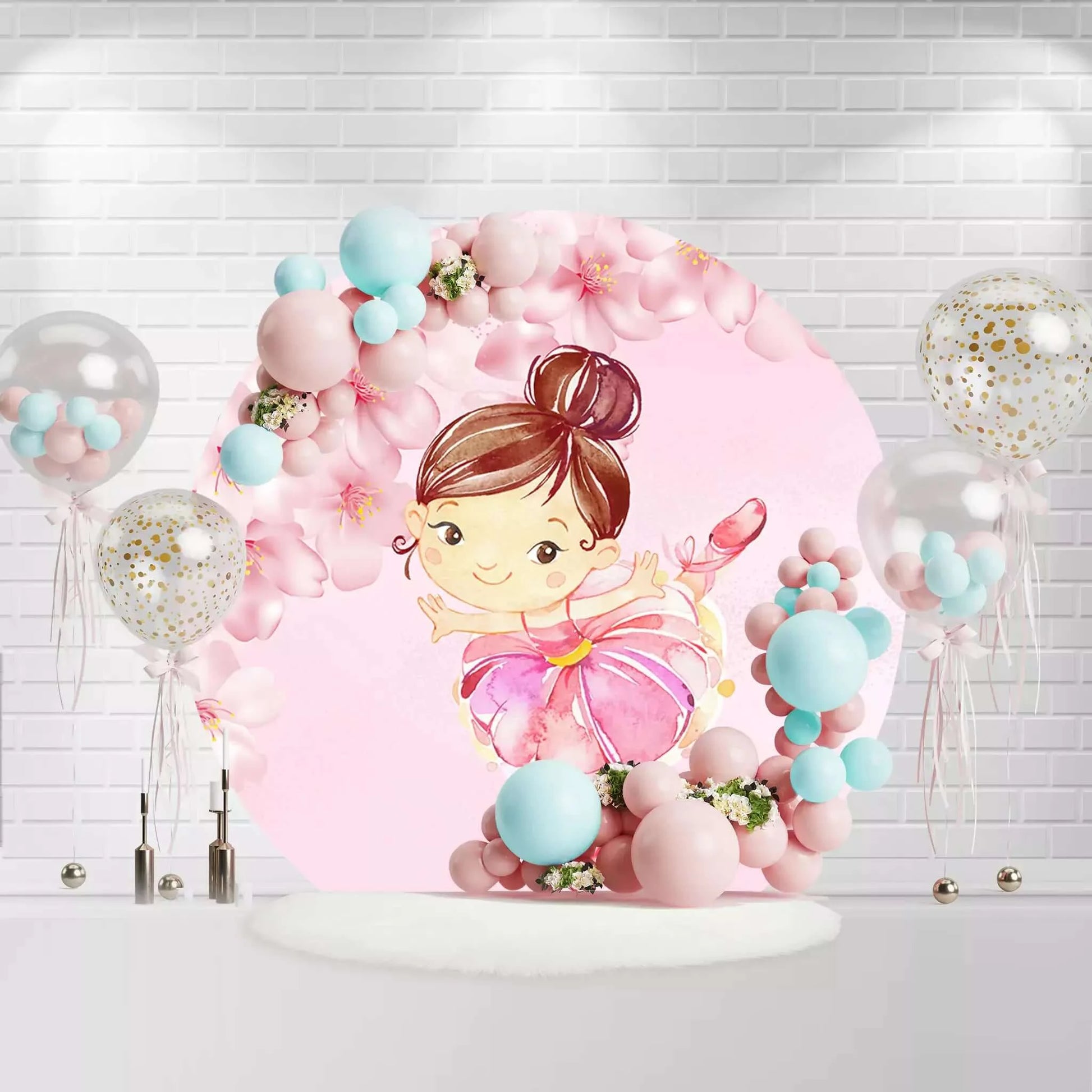 Pink Cute Girls Dance Ballerina Round Backdrop Cover 